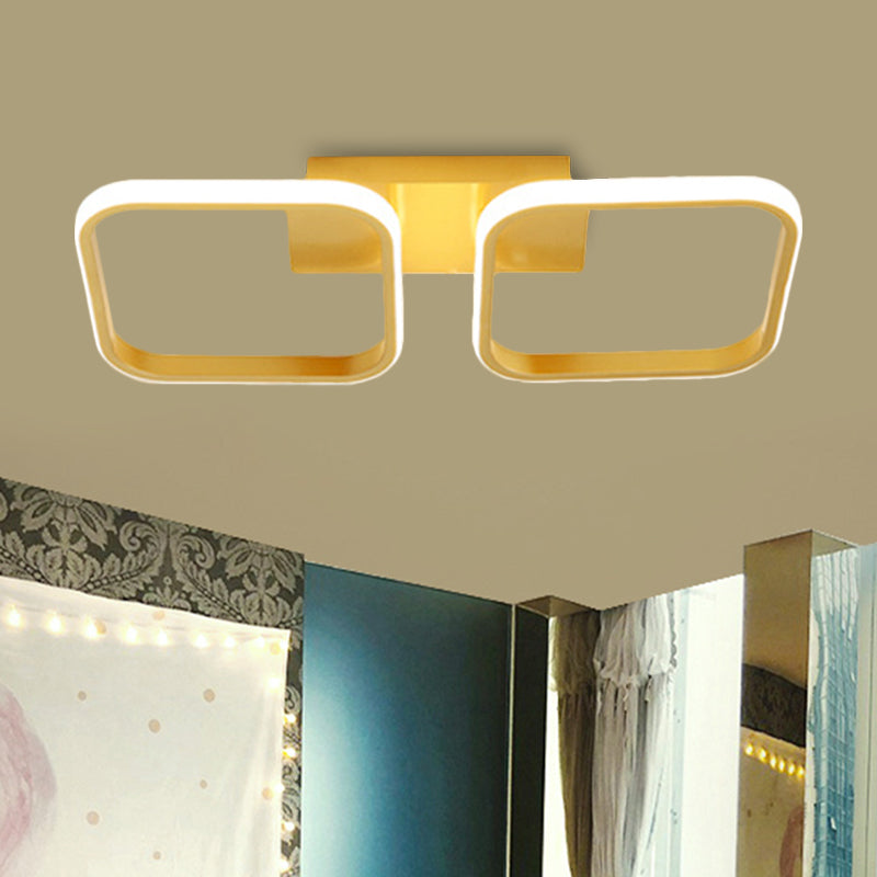 21.5"/31"/41" L Square Semi Flush Lamp Contemporary Acrylic Black/Gold LED Ceiling Mount Fixture in Warm/White Light