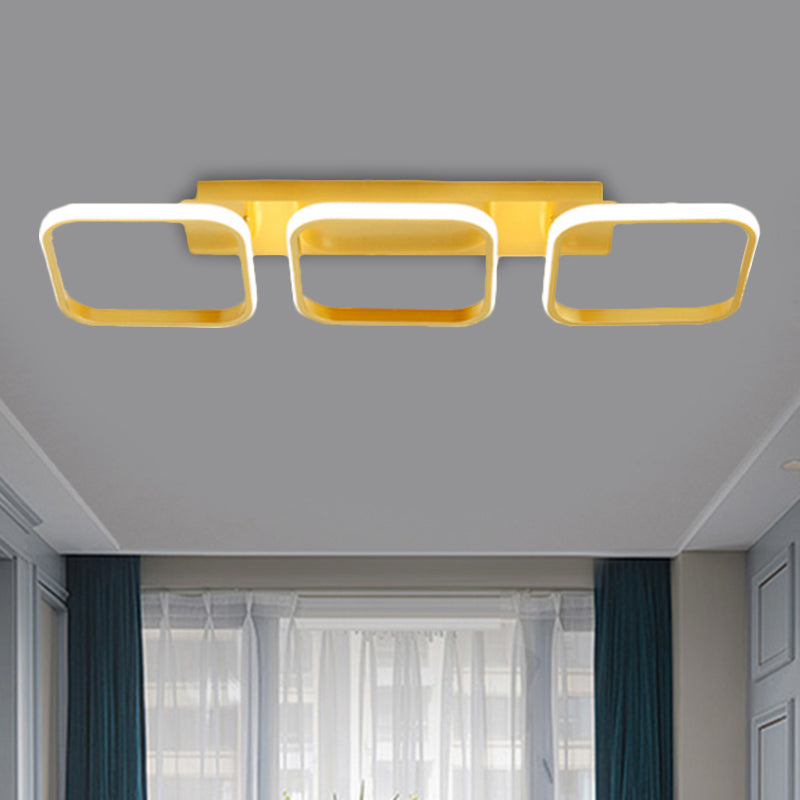 21.5"/31"/41" L Square Semi Flush Lamp Contemporary Acrylic Black/Gold LED Ceiling Mount Fixture in Warm/White Light