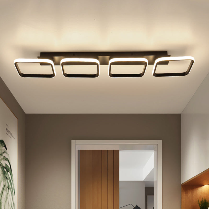 21.5"/31"/41" L Square Semi Flush Lamp Contemporary Acrylic Black/Gold LED Ceiling Mount Fixture in Warm/White Light