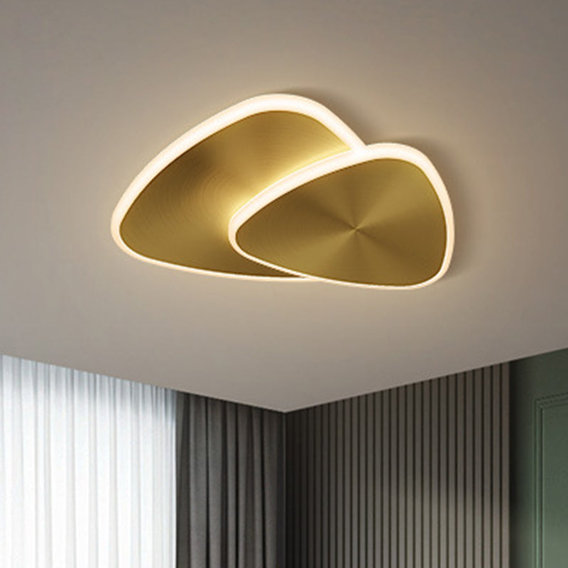 Modernist Triangle Ceiling Fixture Metallic LED Bedroom Flush Mount Lighting in Gold, Warm/White/3 Color Light