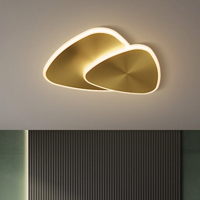 Modernist Triangle Ceiling Fixture Metallic LED Bedroom Flush Mount Lighting in Gold, Warm/White/3 Color Light