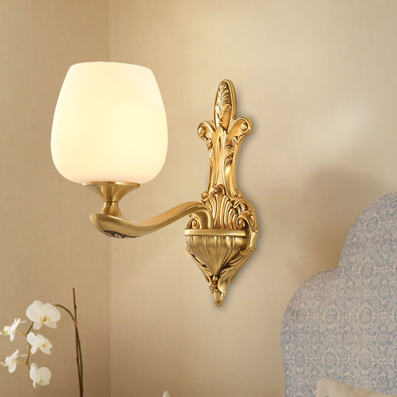 Brass en laiton 1/2-Light Murce Countryside Crème en verre en verre tasse de forme d'éclairage mural pour chambre à coucher