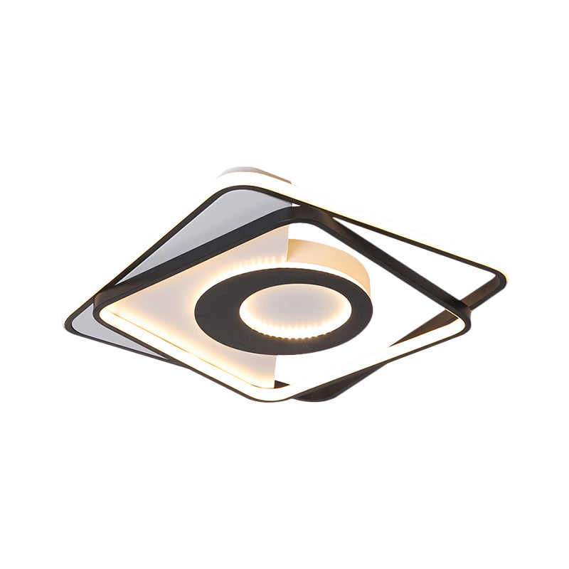 Black-White Interlaced Square Semi Flush Nordic LED Acrylic Close to Ceiling Lamp in Warm/White Light, 16"/20" Wide