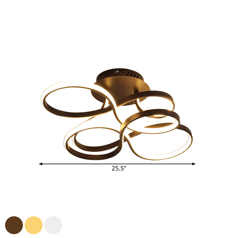 Metallic Twisted Line Flush Mount Simplicity White/Brass/Gold LED Close to Ceiling Lighting, White/3 Color Light