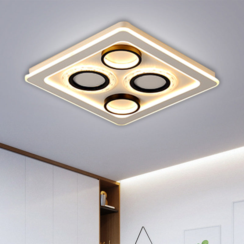 16.5"/20.5" W Nordic Squared Flush Lamp Acrylic Bedroom LED Ceiling Lighting in Black and White, 3 Color Light