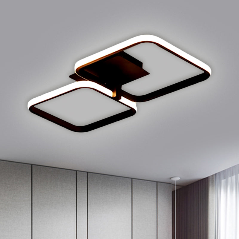 Acrylic Squared Frame Ceiling Flush Minimalism Black/White LED Semi Mount Lighting in Warm/White Light, 21"/23.5" Long