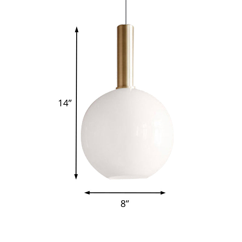 Globo de vidrio blanco/elipsoide/iluminación colgante de cúpula moderna 1 lámpara de techo colgante de latón liviano