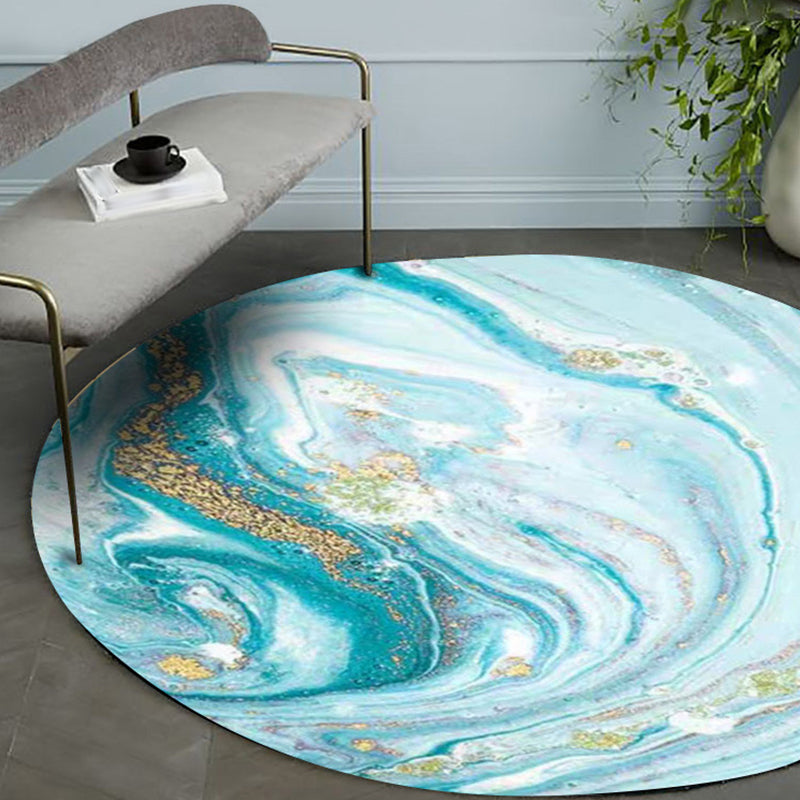 Blue Bedroom Rug Modern Abstract Seawater Pattern Area Rug Polyester Washable Pet Friendly Carpet