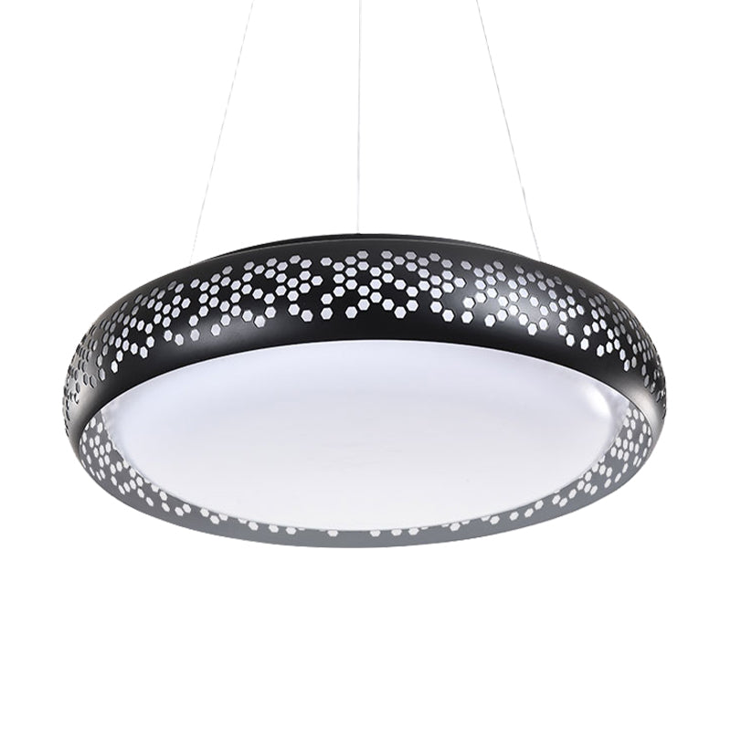 Luz de colgante colgante de tambor negro/blanco 1 Cabeza colgante de metal lámpara con luz cálida/blanca/natural, 19 "/23" de ancho