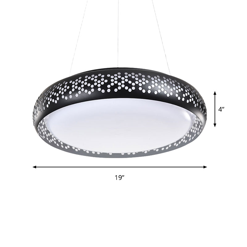 Luz de colgante colgante de tambor negro/blanco 1 Cabeza colgante de metal lámpara con luz cálida/blanca/natural, 19 "/23" de ancho