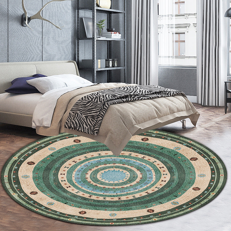 Bohemian Living Room Rug in Red Circle Print Rug Polyester Washable Stain-Resistant Pet Friendly Area Rug