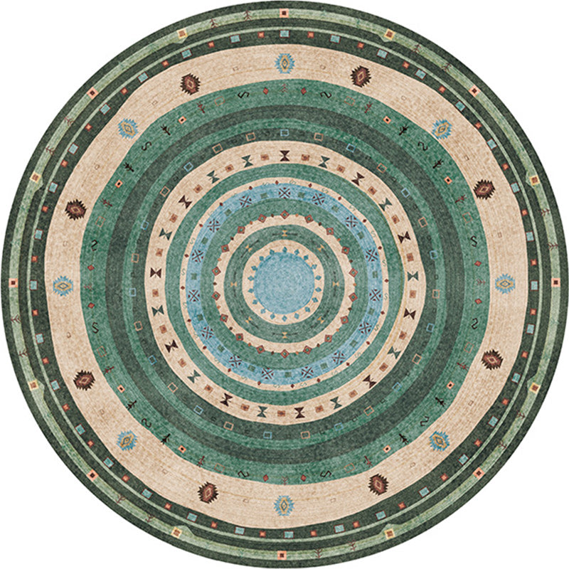Bohemian Living Room Rug in Red Circle Print Rug Polyester Washable Stain-Resistant Pet Friendly Area Rug