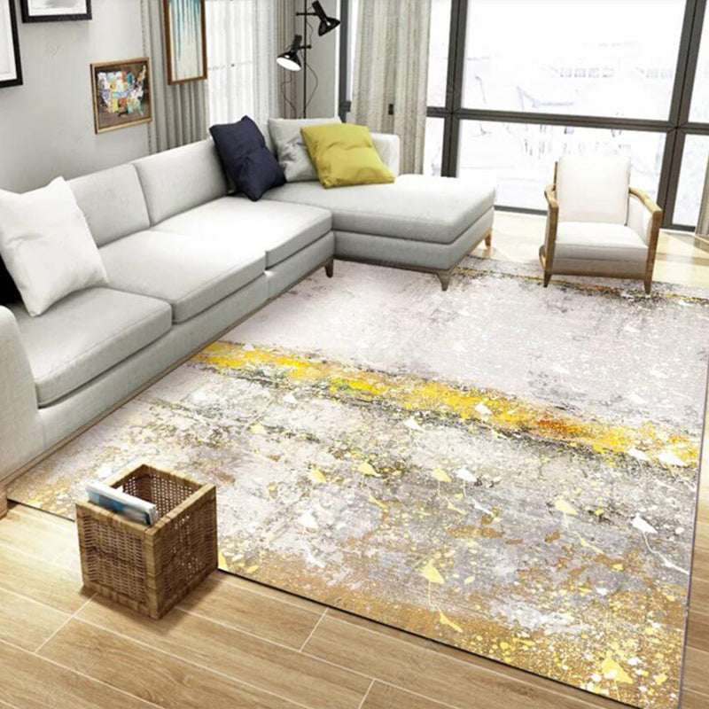 Casual Modern Rug in Ivory Abstract Painting Pattern Rug Polyester Pet Friendly Washable Carpet for Home Decoration