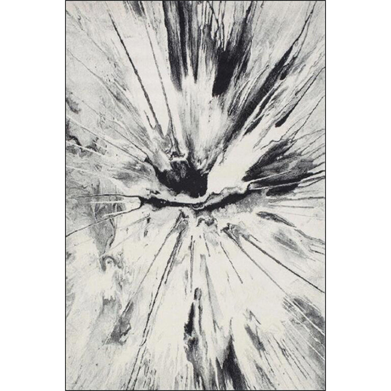 Modern Living Room Rug in White Abstract Ink Painting Print Rug Polyester Washable Non-Slip Backing Area Rug