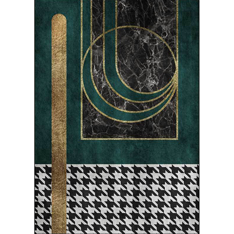 Scandinavian Modern Rug in Green Rhombus Pattern Rug Polyester Stain-Resistant Carpet for Home Decoration