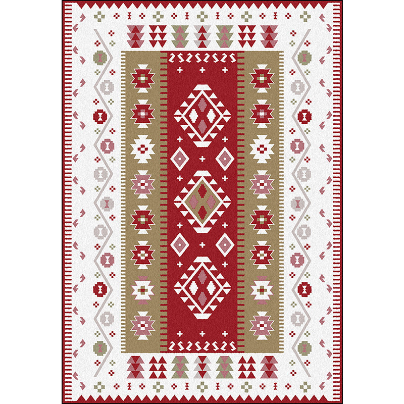 Tribal Southwestern Rug in Red and White Diamond Wave Pattern Rug Polyester Pet Friendly Carpet for Home Decoration