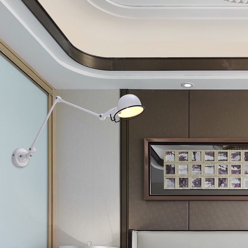 Black/White Swing Arm Wall Light Fixture with Bowl Shade Industrial Metal 1 Head Corridor Sconce Lamp