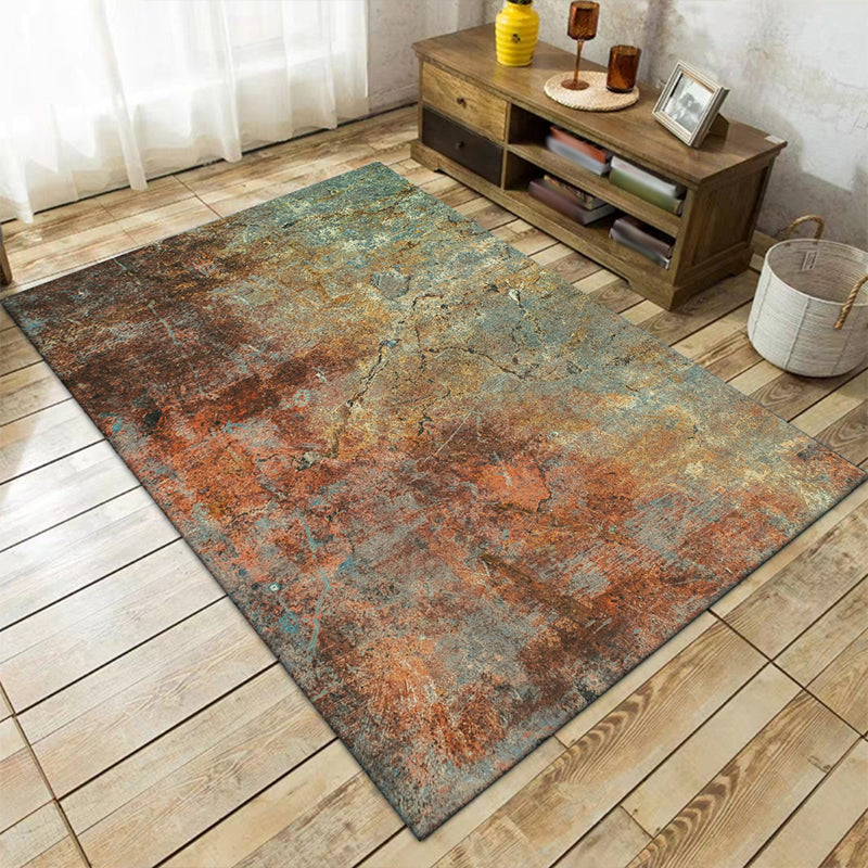 Modern Living Room Rug Multicolored Abstract Rust Print Rug Polyester Washable Pet Friendly Area Rug
