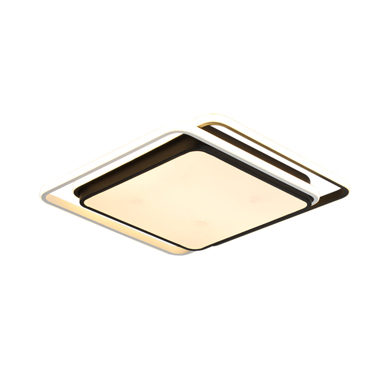 Plafonnier simple et contemporain avec abat-jour en acrylique LED intégré pour chambre à coucher, noir/blanc, chaud/blanc