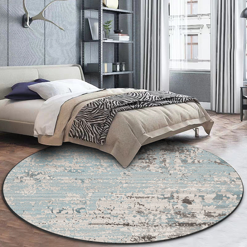 Blue Bedroom Rug Modern Abstract Pinstripe Pattern Area Rug Polyester Non-Slip Backing Machine Washable Carpet