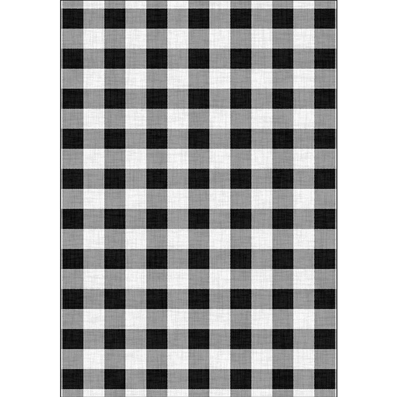 Black and White Bedroom Rug Modern Check Pattern Area Rug Polyester Washable Stain-Resistant Carpet