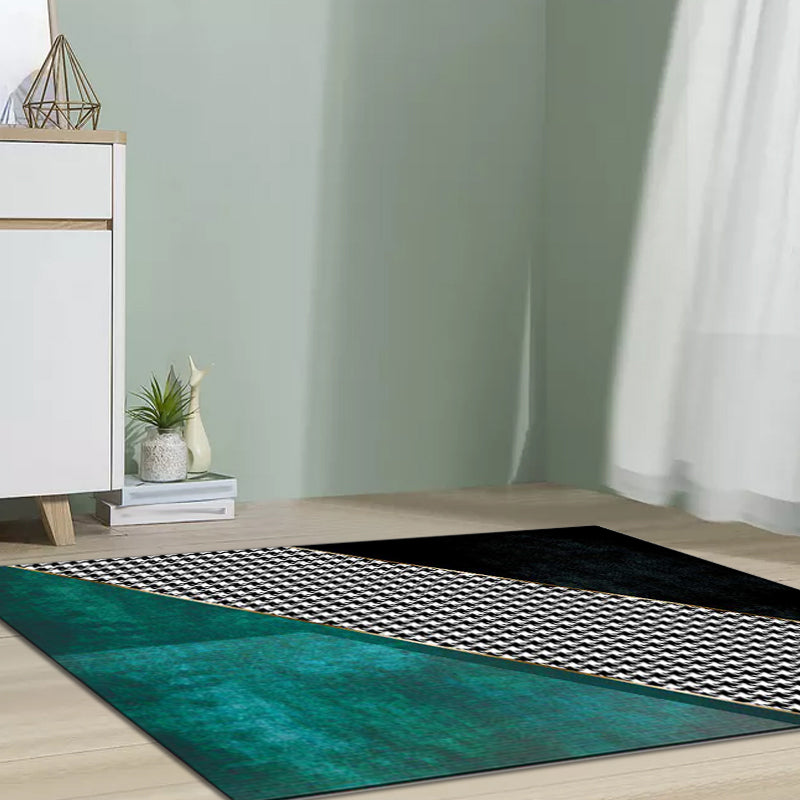 Black Bedroom Rug Modern Color Block Houndstooth Pattern Area Rug Polyester Stain-Resistant Carpet