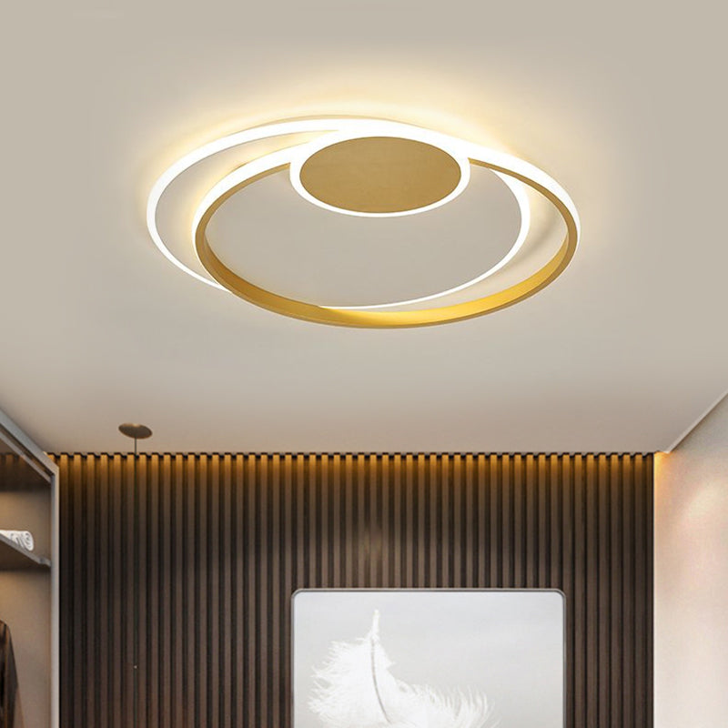 Minimalism LED Flush Mount Lamp Gold Circular Ceiling Fixture with Metallic Shade in Warm/White Light, 16.5"/20.5" W