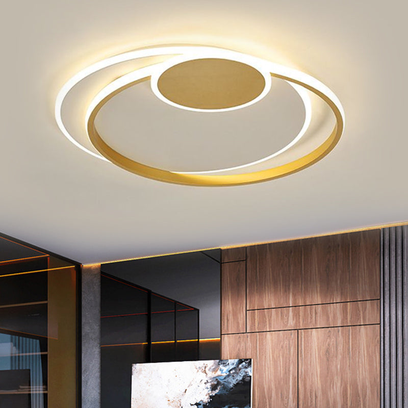 Minimalism LED Flush Mount Lamp Gold Circular Ceiling Fixture with Metallic Shade in Warm/White Light, 16.5"/20.5" W