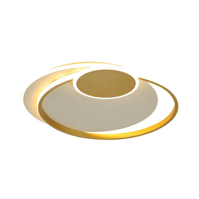 Minimalism LED Flush Mount Lamp Gold Circular Ceiling Fixture with Metallic Shade in Warm/White Light, 16.5"/20.5" W