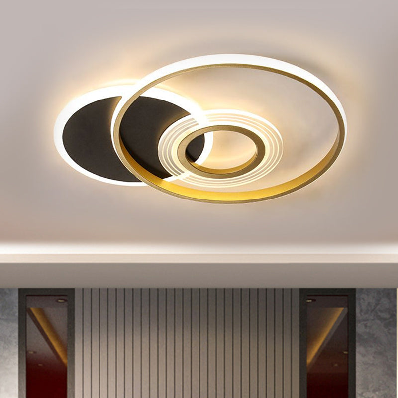 Circle Metallic Ceiling Mounted Fixture Modern Gold/Black and White LED Semi Flush in Warm/White Light, 18.5"/21.5" Wide