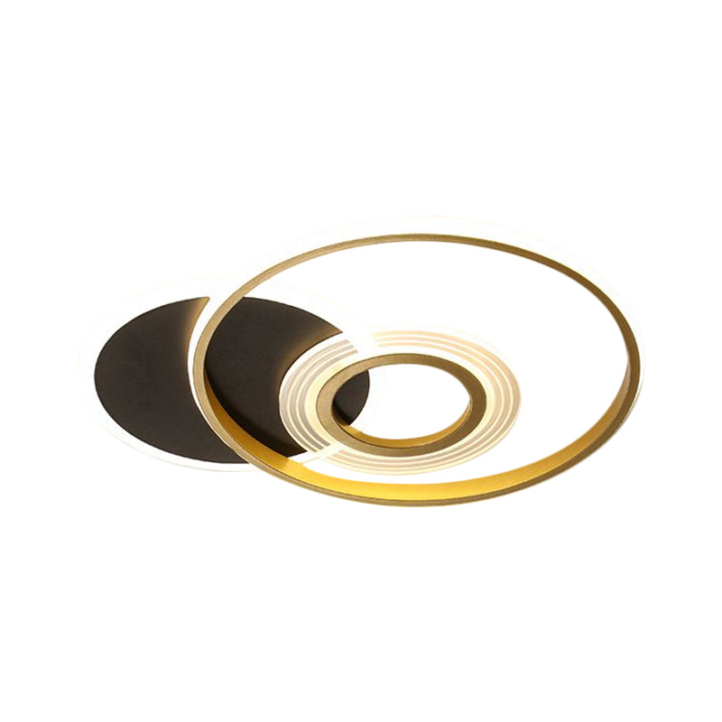 Circle Metallic Ceiling Mounted Fixture Modern Gold/Black and White LED Semi Flush in Warm/White Light, 18.5"/21.5" Wide