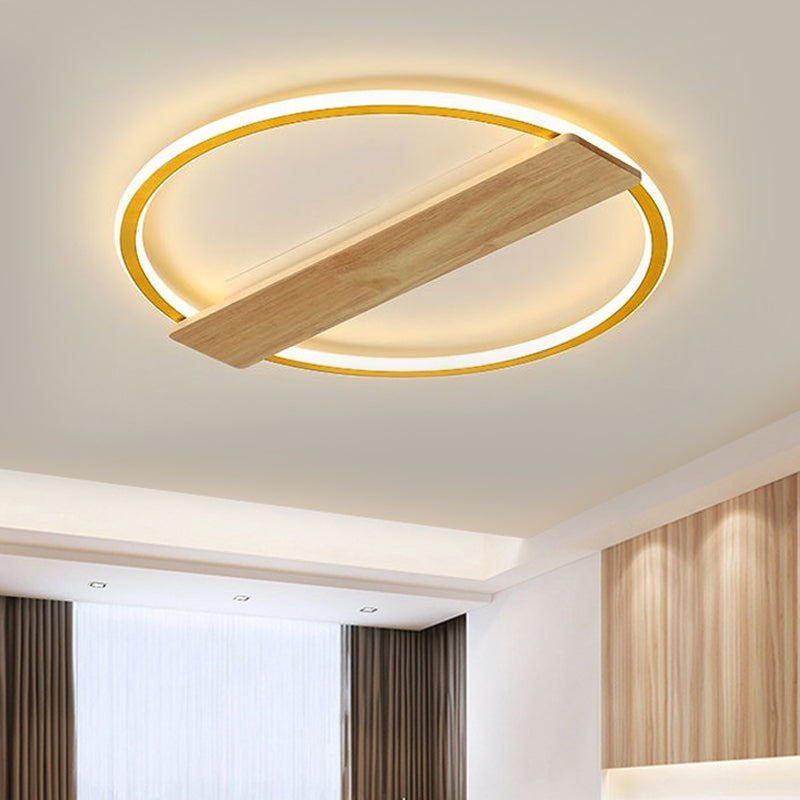 Metallic Ring Flush Mount Lamp Simple Black/Gold LED Ceiling Fixture with Plank Deco in Warm/White Light, 16.5"/20.5" Wide