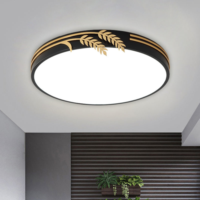 Black LED Round Ceiling Lighting Simple Style Metal Flush Mount with Wheat Deco in Warm/White Light, 16"/19.5" Wide