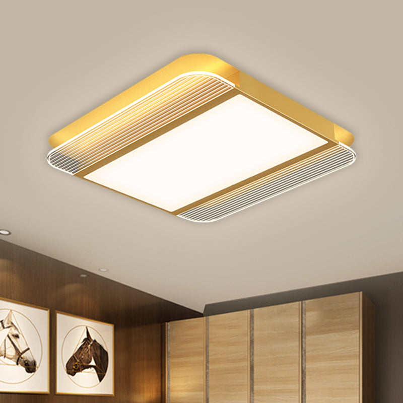 Gold LED Square Flush Mount Simplicity Metallic Close to Ceiling Lighting Fixture in Warm/White Light, 18"/21.5" Wide