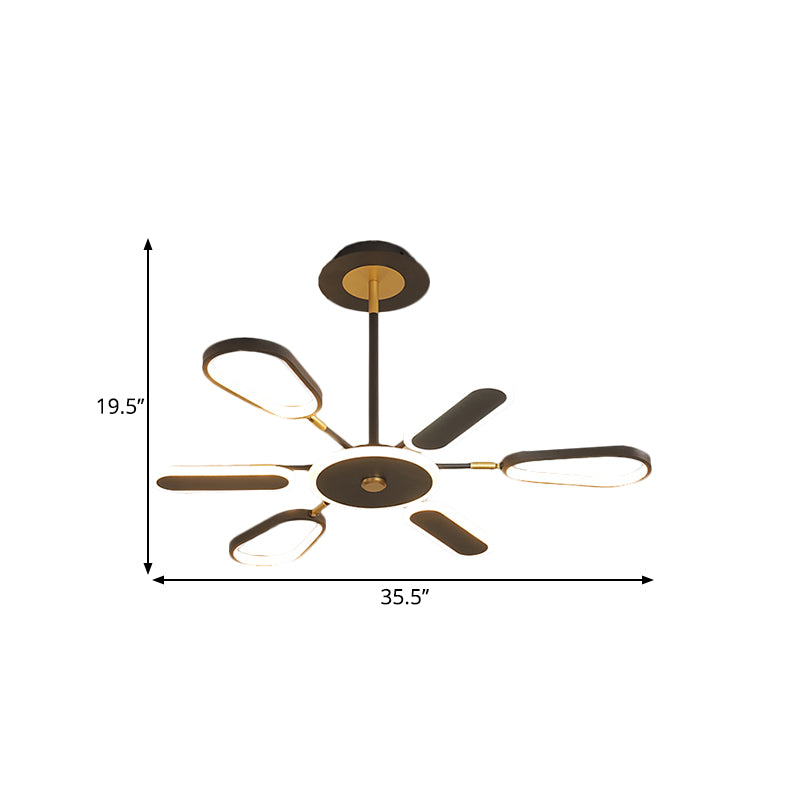 6/8 Bulbs Bedroom Chandelier Lamp Minimalist Black Ceiling Light with Ellipse Metallic Shade