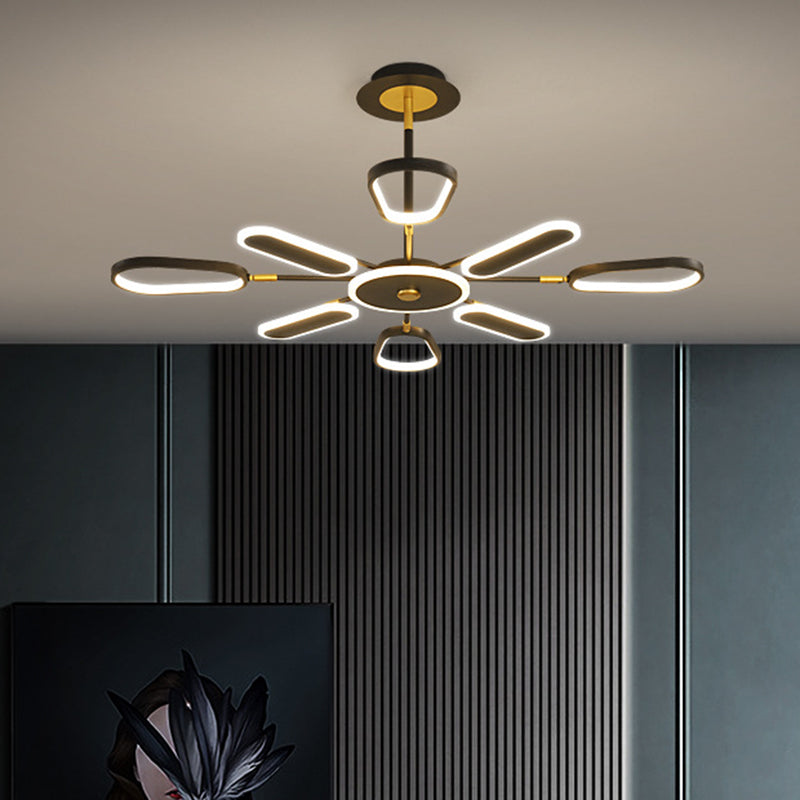 6/8 Bulbs Bedroom Chandelier Lamp Minimalist Black Ceiling Light with Ellipse Metallic Shade