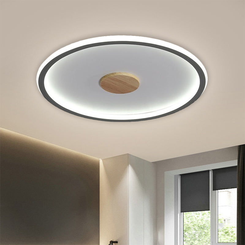 16.5"/20.5" Width Circular LED Flushmount Lighting Simple Metallic Living Room Ceiling Mounted Fixture in Black/Grey, Warm/White Light