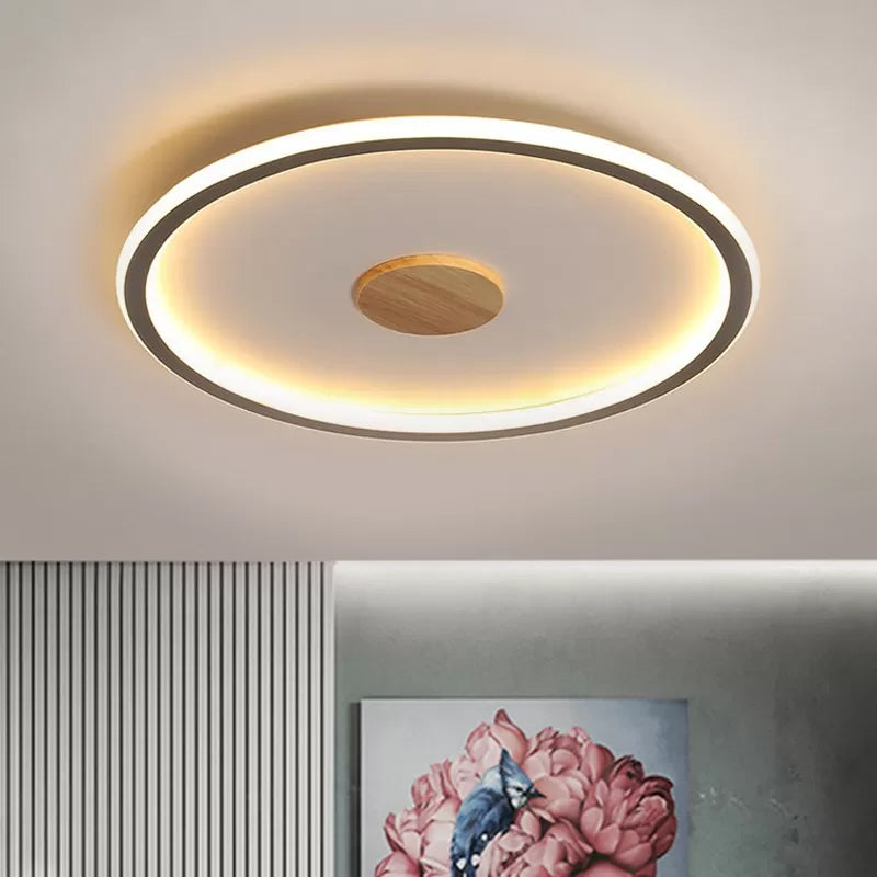 16.5"/20.5" Width Circular LED Flushmount Lighting Simple Metallic Living Room Ceiling Mounted Fixture in Black/Grey, Warm/White Light