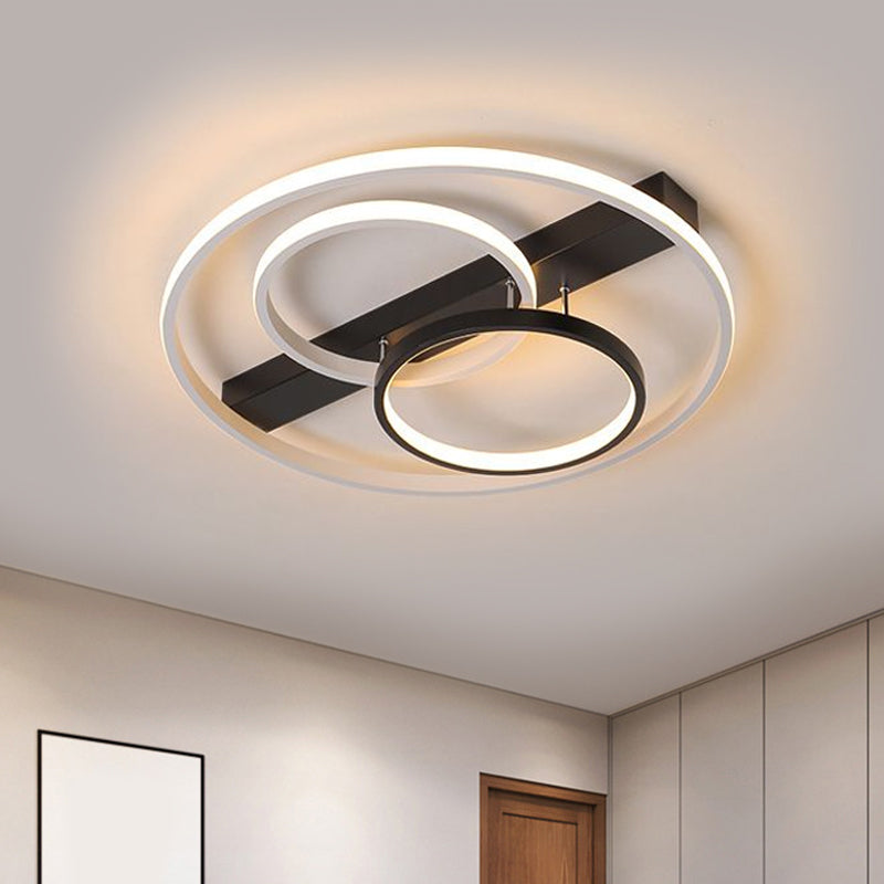 16.5"/20.5" Width 3-Ring Ceiling Flush Contemporary Metal Black and White LED Semi Flush Mount in Warm/White Light