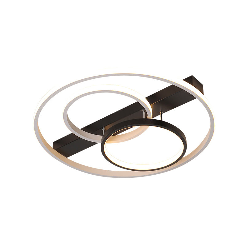 16.5"/20.5" Width 3-Ring Ceiling Flush Contemporary Metal Black and White LED Semi Flush Mount in Warm/White Light