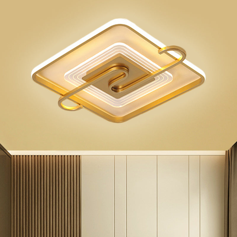 16.5"/20.5" W Square Parlor Flushmount Metal LED Contemporary Close to Ceiling Lamp in Gold, Warm/White Light
