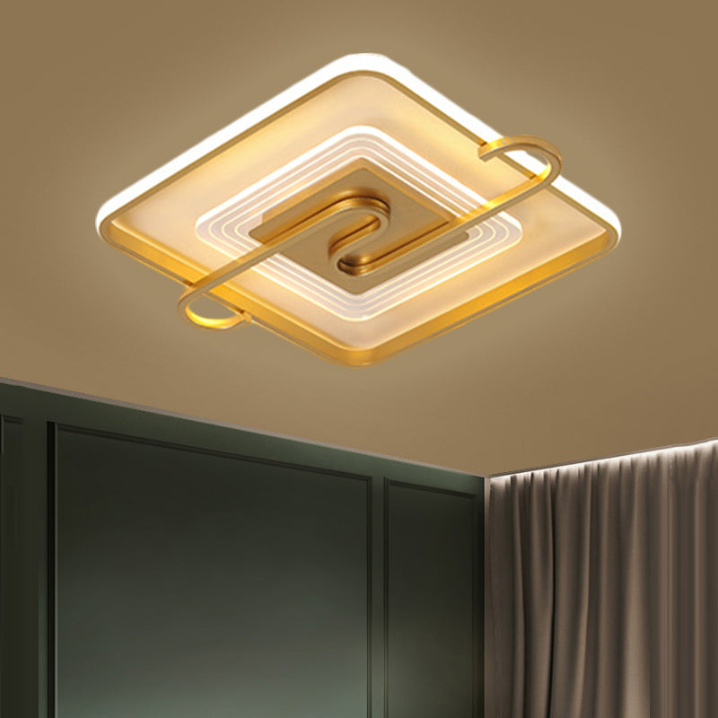 16.5"/20.5" W Square Parlor Flushmount Metal LED Contemporary Close to Ceiling Lamp in Gold, Warm/White Light