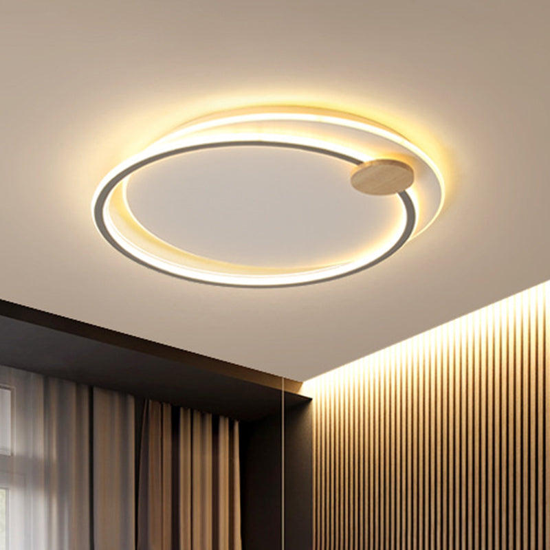 Metal LED Circle Ceiling Lamp Simplicity Black/Grey Flush Mount Lighting Fixture in Warm/White Light, 16.5"/20.5" Width