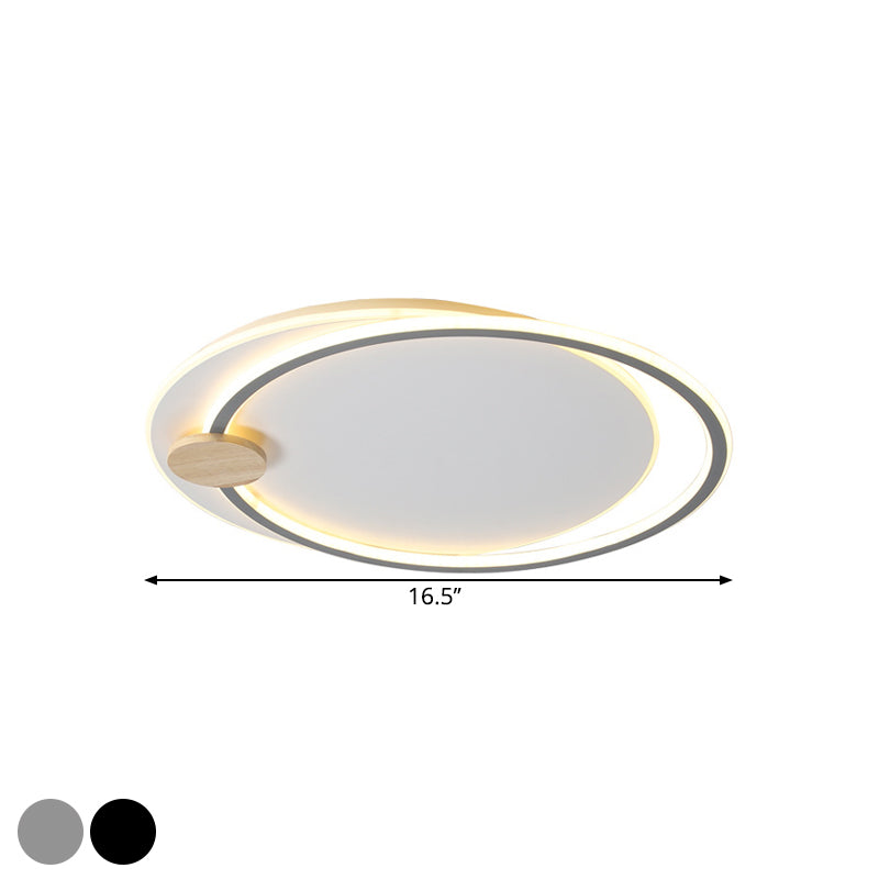 Metal LED Circle Ceiling Lamp Simplicity Black/Grey Flush Mount Lighting Fixture in Warm/White Light, 16.5"/20.5" Width