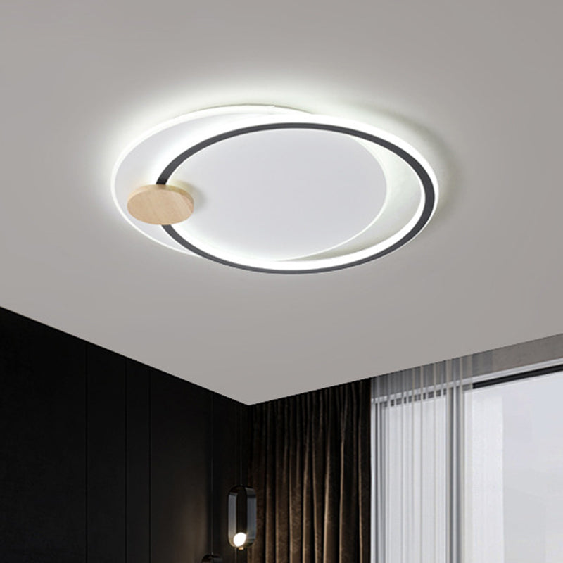 Metal LED Circle Ceiling Lamp Simplicity Black/Grey Flush Mount Lighting Fixture in Warm/White Light, 16.5"/20.5" Width