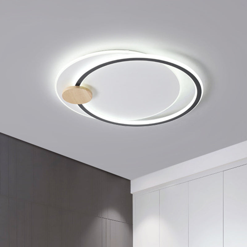 Metal LED Circle Ceiling Lamp Simplicity Black/Grey Flush Mount Lighting Fixture in Warm/White Light, 16.5"/20.5" Width