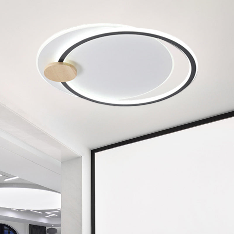 Metal LED Circle Ceiling Lamp Simplicity Black/Grey Flush Mount Lighting Fixture in Warm/White Light, 16.5"/20.5" Width