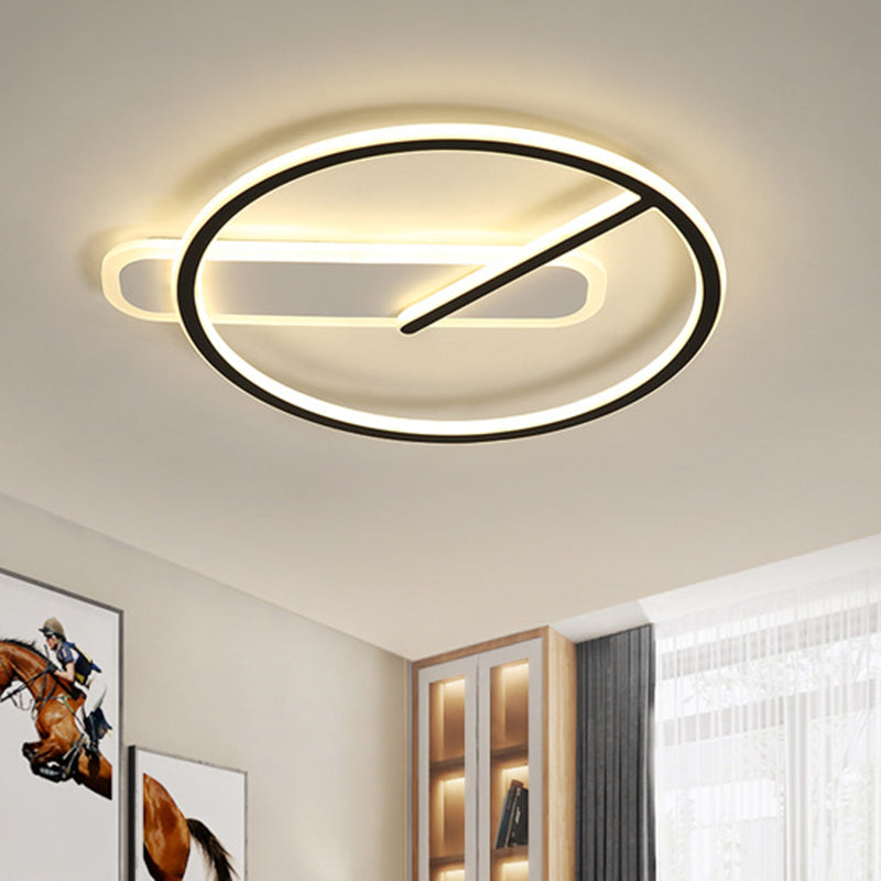 LED Parlor Semi Flush Mount Minimalistische zwarte plafondverlichting met ring en lineaire schaduw in warm/wit/3 kleurlicht