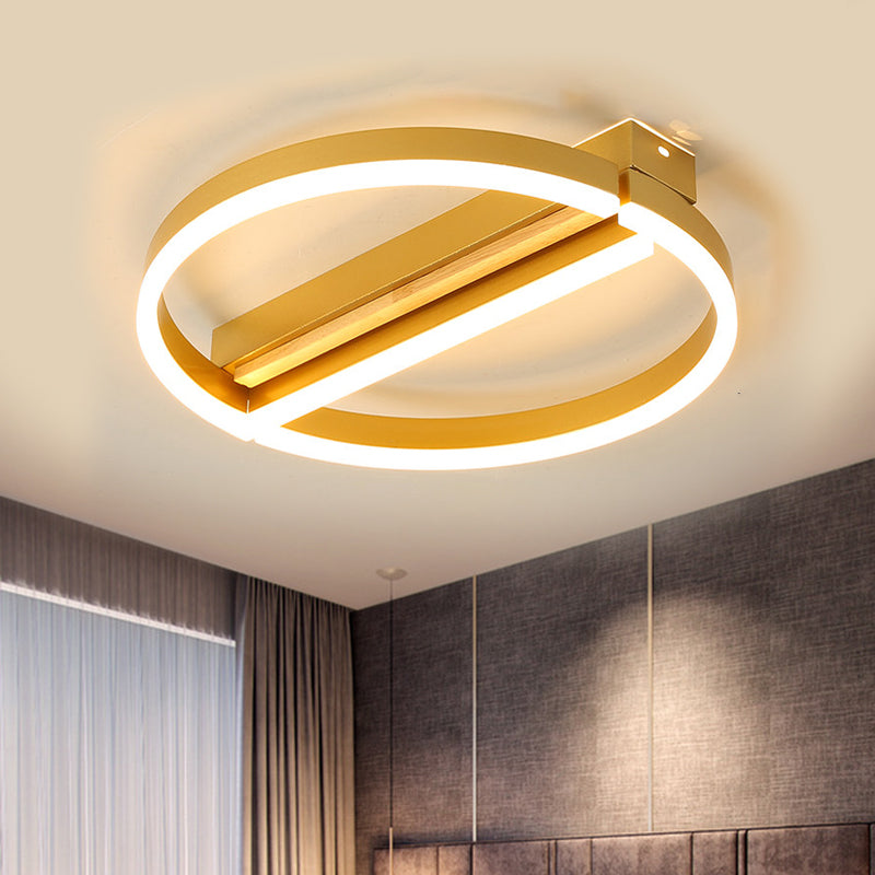 16.5"/20.5" Wide Circle Semi Flush Mount Minimalism Metal LED Parlor Ceiling Fixture in Gold/Grey, Warm/White Light