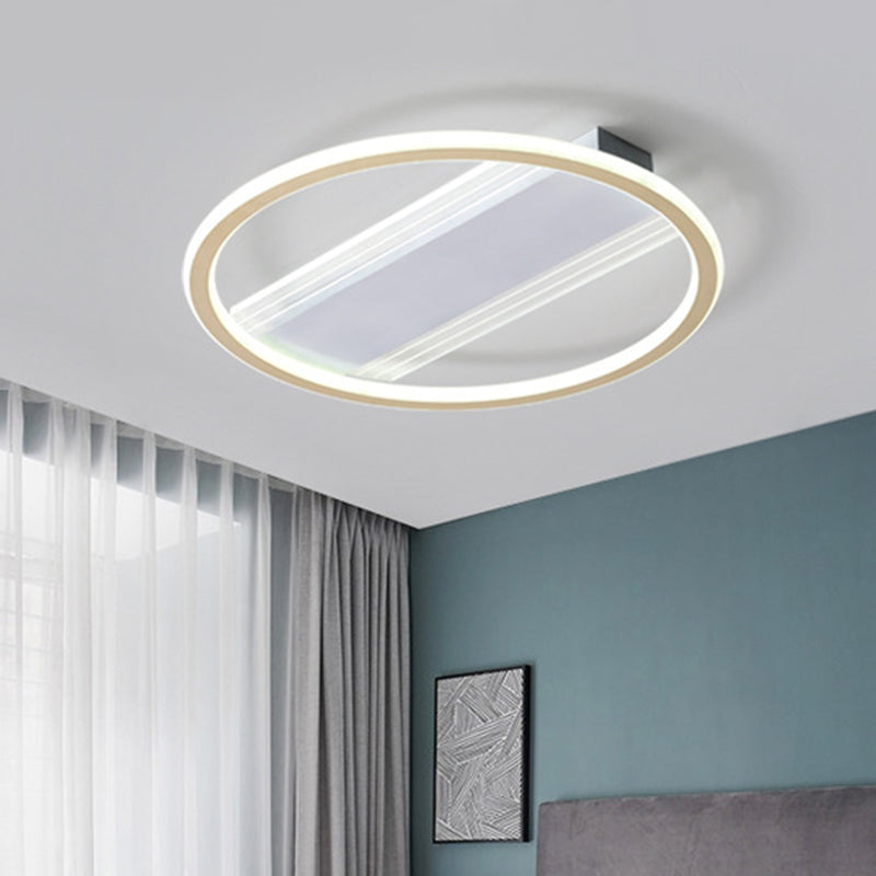Simplicity LED Ceiling Fixture White Circular Semi Flush Mount with Metallic Shade in Warm/White Light, 16.5"/20.5" Width